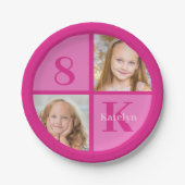 Heet Roze Meisjes Foto Custom Kids Verjaardagsfees Papieren Bordje (Voorkant)