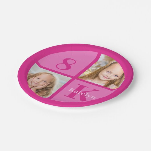 Heet Roze Meisjes Foto Custom Kids Verjaardagsfees Papieren Bordje (Gekanteld)