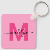 Heet Roze Meisjesachtig Script Naam Monogram Sleutelhanger (Achterkant)