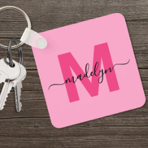Heet Roze Meisjesachtig Script Naam Monogram