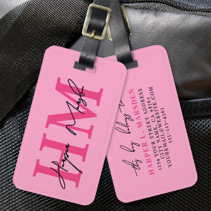 Heet Roze Meisjesachtige Monogram Bagagelabel
