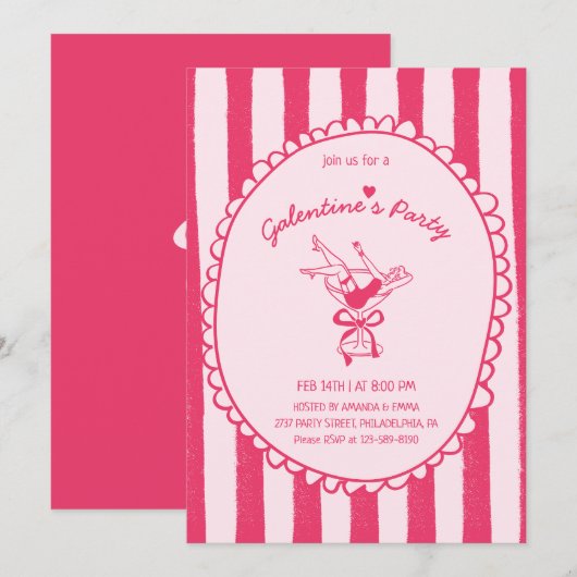 Heet Roze Met De Hand Getekend Galentine's Day Fee Kaart (Voorkant / Achterkant)