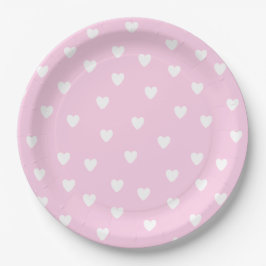 Heet Roze met Mooie Witte Hartjes Patroon Papieren Bordje