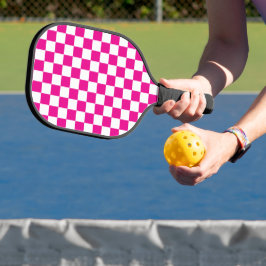 Heet roze met wit vierkant patroon met naam pickleball paddle