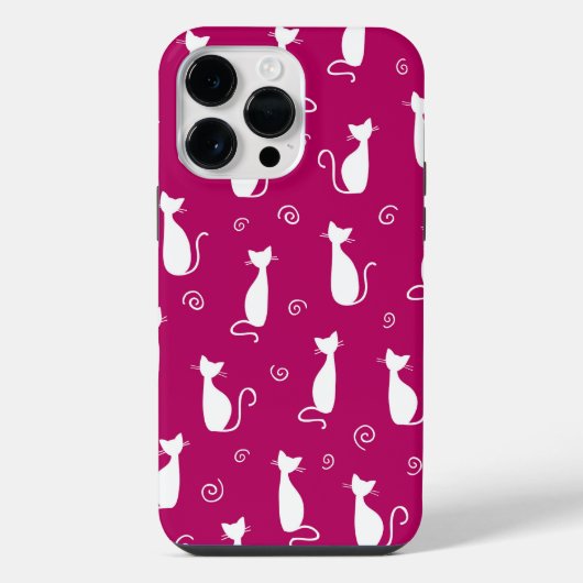 HEET ROZE MET WIT ZITTENDE KAT PATROON iPhone HOESJE (Achterkant)