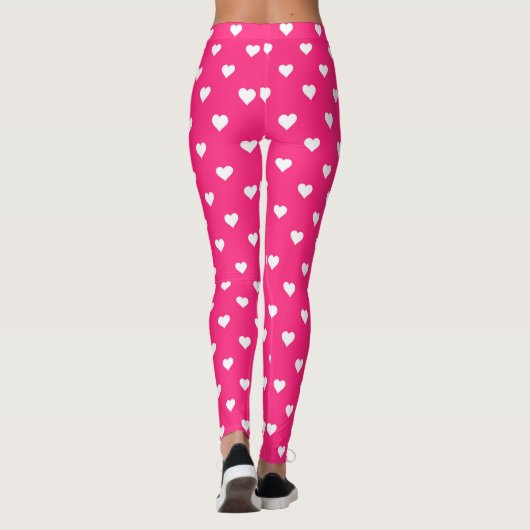 Heet roze met witte harten Valentijns Leggings (Achterkant)