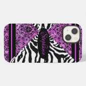 Heet roze met zebra patroon iPhone hoesje (Achterkant horizontaal)