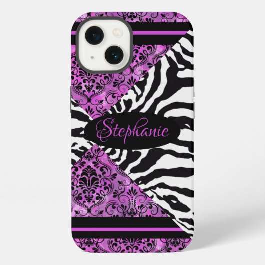 Heet roze met zebra patroon iPhone hoesje (Achterkant)