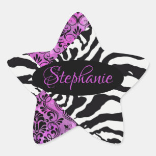 Heet roze met zebra patroon ster sticker