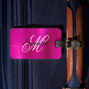 Heet Roze Metallic Fancy Monogram Bagagelabel