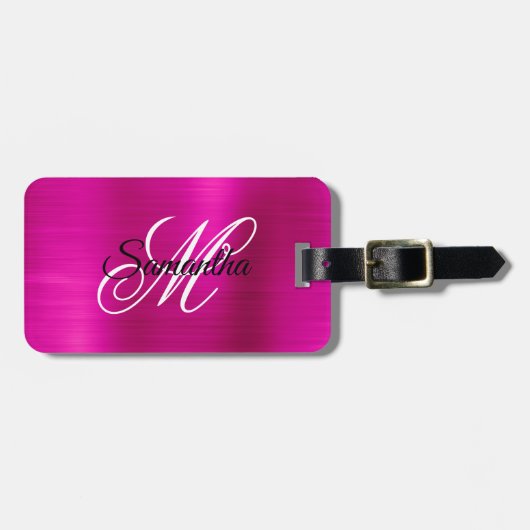 Heet Roze Metallic Fancy Monogram Bagagelabel (Voorkant horizontaal)