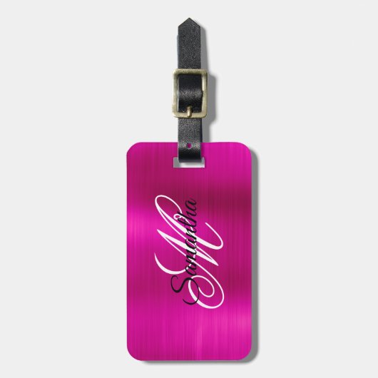Heet Roze Metallic Fancy Monogram Bagagelabel (Voorkant verticaal)