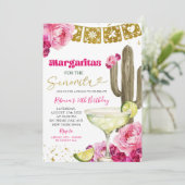 Heet Roze Mexicaanse Cactus Floral Fiesta Margarit Kaart (Staand voorkant)