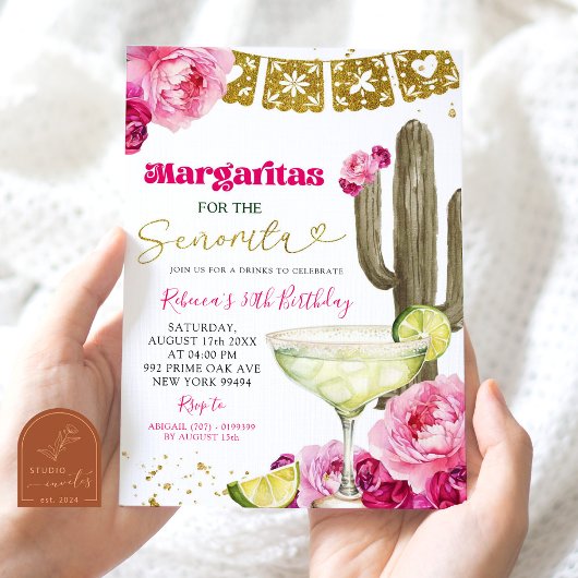 Heet Roze Mexicaanse Cactus Floral Fiesta Margarit Kaart