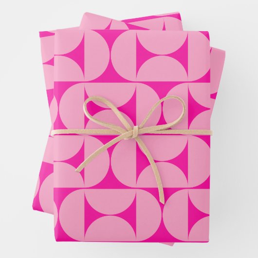 Heet Roze Mid Century Modern Patroon Inpakpapier Vel (In situ)