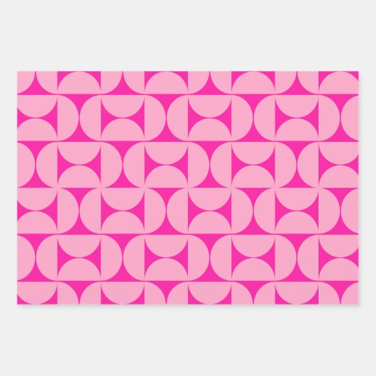 Heet Roze Mid Century Modern Patroon Inpakpapier Vel (Voorkant)
