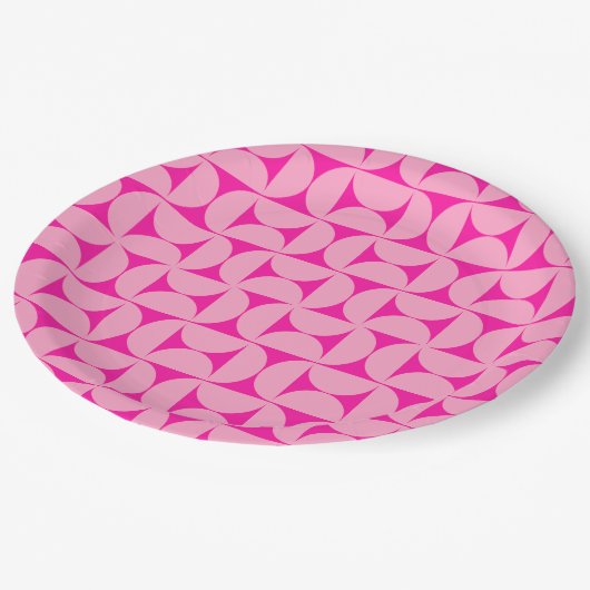 Heet Roze Mid Century Modern Patroon Papieren Bordje (Gekanteld)