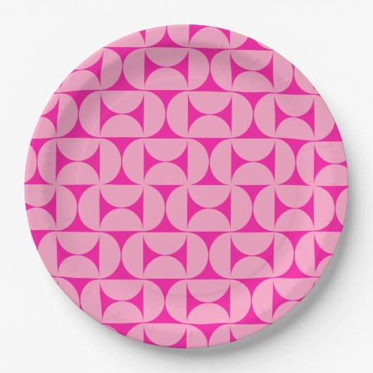 Heet Roze Mid Century Modern Patroon Papieren Bordje (Voorkant)
