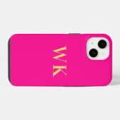 Heet Roze Minimaal Monogram Initiaal iPhone Hoesje (Achterkant horizontaal)