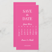 Heet Roze Minimalistische Moderne Kalender Bruilof Save The Date (Voorkant / Achterkant)