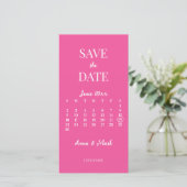 Heet Roze Minimalistische Moderne Kalender Bruilof Save The Date (Staand voorkant)