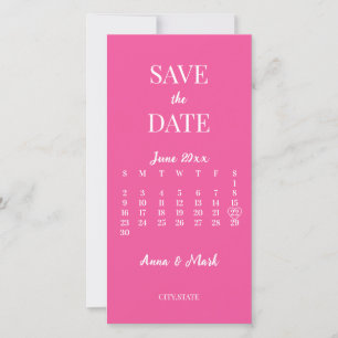 Heet Roze Minimalistische Moderne Kalender Bruilof Save The Date