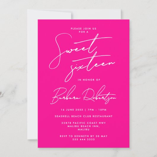 Heet roze minimalistische script chic Sweet Sixtee Kaart (Voorkant)