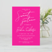 Heet roze minimalistische script chic Sweet Sixtee Kaart (Staand voorkant)