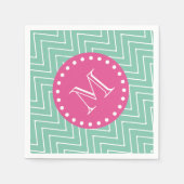 Heet Roze, Mint Groene Chevron | Uw monogram Servet (Voorkant)