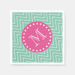 Heet Roze, Mint Groene Chevron | Uw monogram Servet