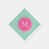 Heet Roze, Mint Groene Chevron | Uw monogram Servet (Hoek)
