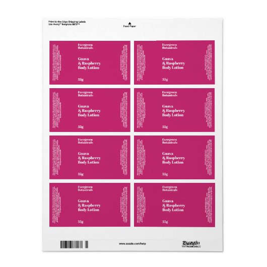 Heet Roze Modern Cosmetica Flessenetiket Etiket (Full Sheet)