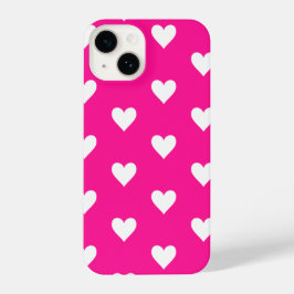 Heet Roze Modern Hartpatroon iPhone 14 Hoesje
