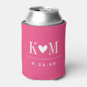Heet Roze Modern Huwelijk Monogram Blikjeskoeler