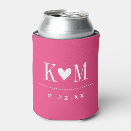 Heet Roze Modern Huwelijk Monogram Blikjeskoeler (Blikje Voorkant)