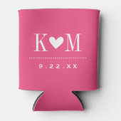 Heet Roze Modern Huwelijk Monogram Blikjeskoeler (Voorkant)