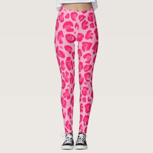 Heet Roze Modern Luipaard Patroon Leggings (Voorkant)