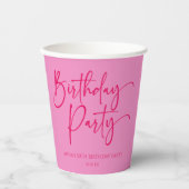 Heet Roze Modern Minimalistisch Verjaardagsfeest Papieren Bekers (Voorkant)