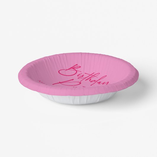 Heet Roze Modern Minimalistisch Verjaardagsfeest Papieren Kommen (Gebogen)