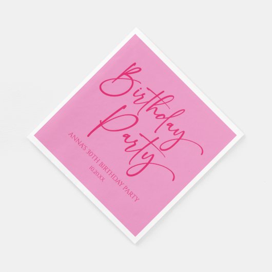 Heet Roze Modern Minimalistisch Verjaardagsfeest Servet (Hoek)