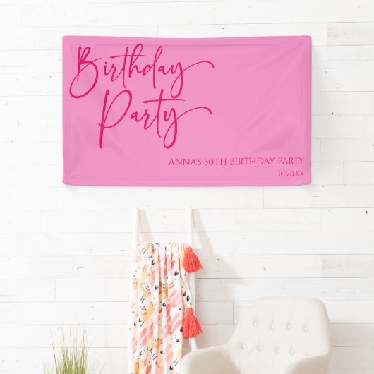 Heet Roze Modern Minimalistisch Verjaardagsfeest Spandoek (Insitu)