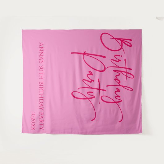 Heet Roze Modern Minimalistisch Verjaardagsfeest Wandkleed (Voorkant (horizontaal))