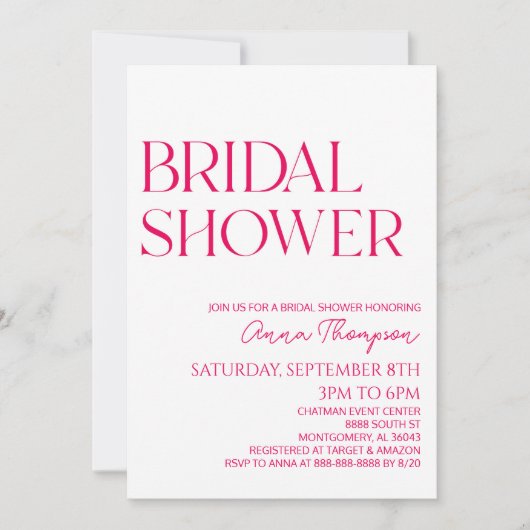 Heet Roze Modern Minimalistisch Vrijgezellenfeest Kaart (Voorkant)