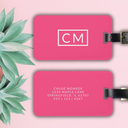 Heet Roze Modern Monogram Eenvoudige Initialen Bag Bagagelabel