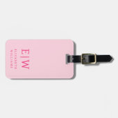 Heet Roze Modern Monogram Minimalistisch Bagagelabel (Voorkant horizontaal)