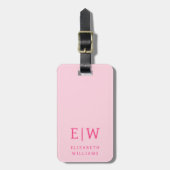 Heet Roze Modern Monogram Minimalistisch Bagagelabel (Voorkant verticaal)