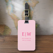 Heet Roze Modern Monogram Minimalistisch Bagagelabel