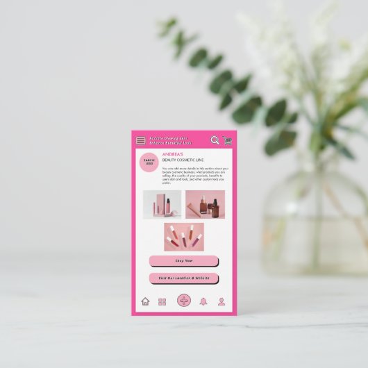 Heet Roze Modern Professioneel Techy Kosmetisch Me Visitekaartje (Staand voorkant)