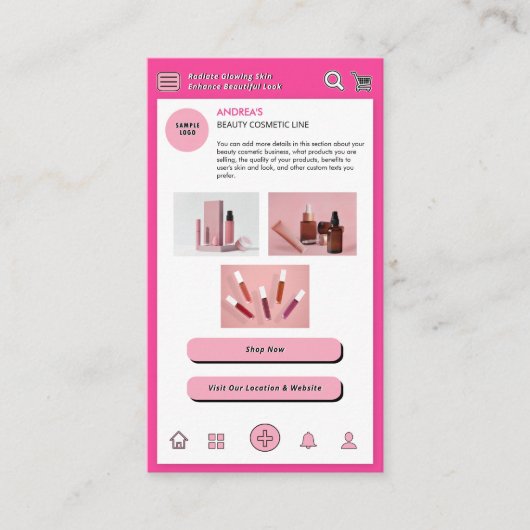 Heet Roze Modern Professioneel Techy Kosmetisch Me Visitekaartje (Voorkant)