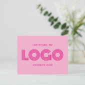 Heet roze modern rechthoekig logo briefkaart (Staand voorkant)